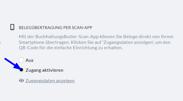 Zugang für BuchhaltungsButler Scan App akrivieren